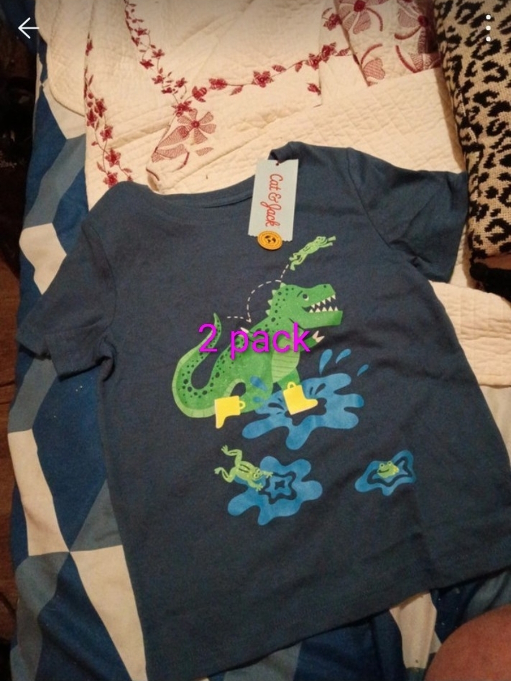 2 Pack Cat & Jack Navy Tee with Green Dino Graphic